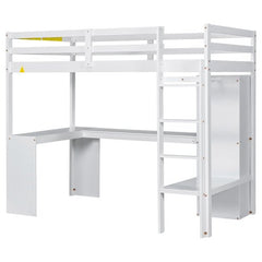 Bellemave® Loft Bed with L - shaped Desk, Wardrobe and Storage Shelves - Bellemave