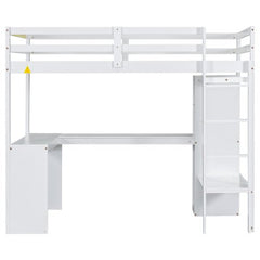 Bellemave® Loft Bed with L - shaped Desk, Wardrobe and Storage Shelves - Bellemave