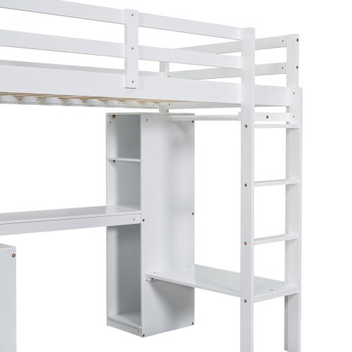 Bellemave® Loft Bed with L - shaped Desk, Wardrobe and Storage Shelves - Bellemave