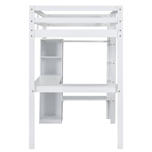 Bellemave® Loft Bed with L - shaped Desk, Wardrobe and Storage Shelves - Bellemave