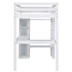 Bellemave® Loft Bed with L - shaped Desk, Wardrobe and Storage Shelves - Bellemave