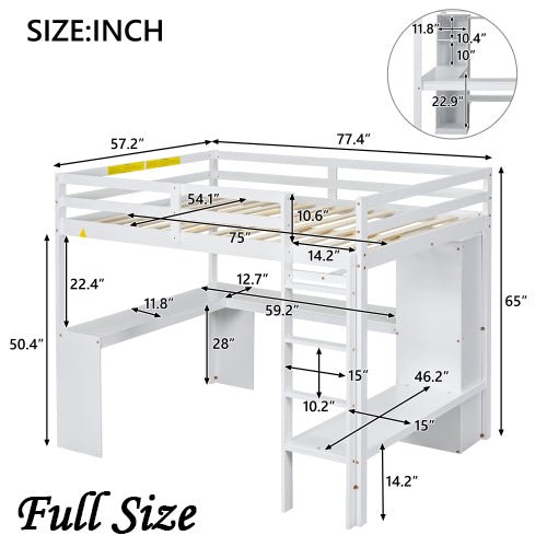Bellemave® Loft Bed with L - shaped Desk, Wardrobe and Storage Shelves - Bellemave