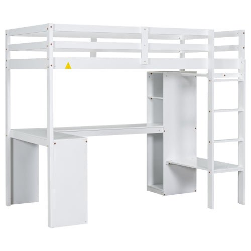 Bellemave® Loft Bed with L - shaped Desk, Wardrobe and Storage Shelves - Bellemave