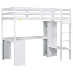 Bellemave® Loft Bed with L - shaped Desk, Wardrobe and Storage Shelves - Bellemave