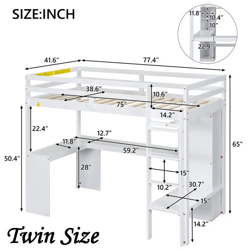 Bellemave® Loft Bed with L - shaped Desk, Wardrobe and Storage Shelves - Bellemave