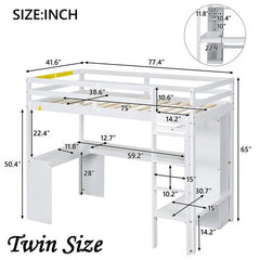 Bellemave® Loft Bed with L - shaped Desk, Wardrobe and Storage Shelves - Bellemave