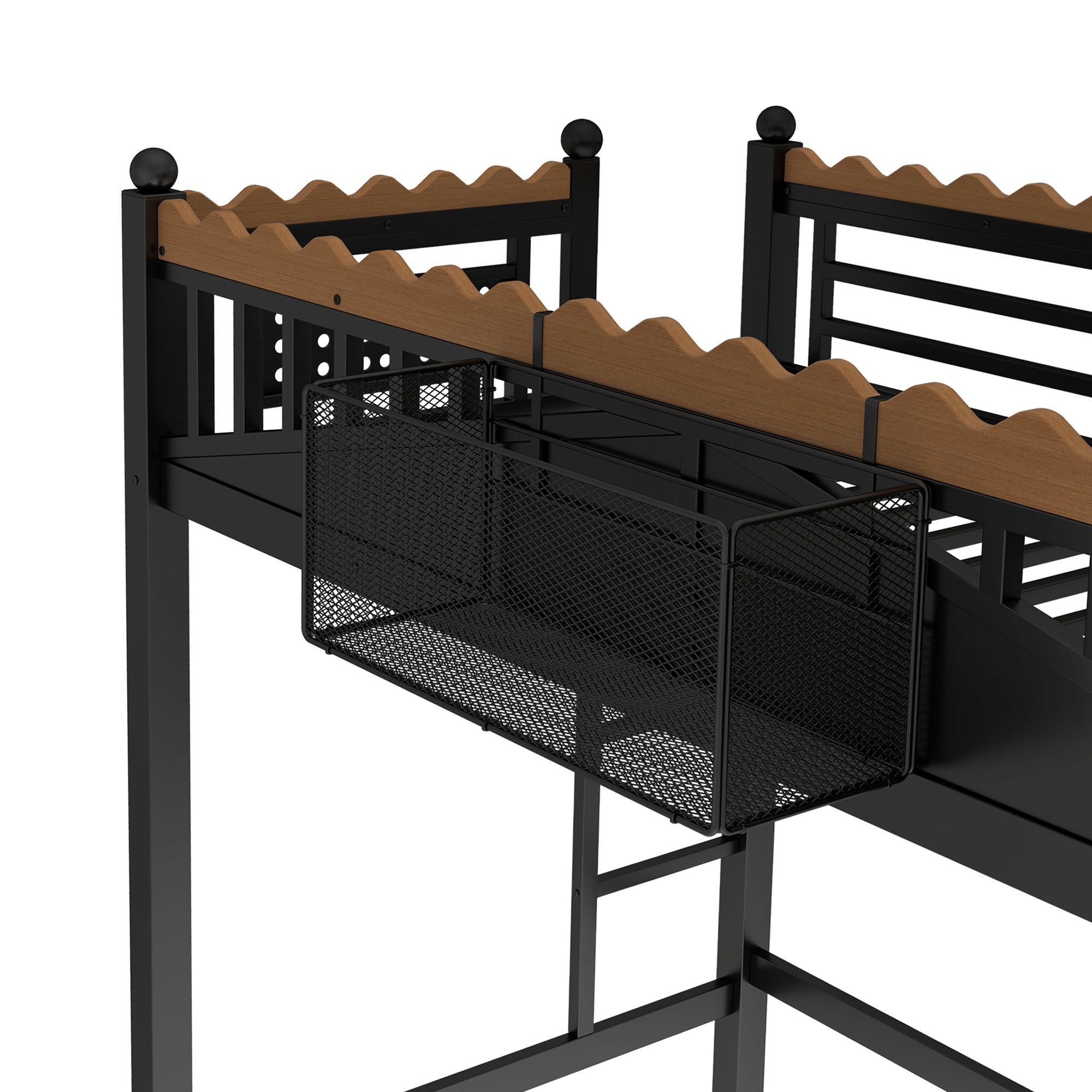 Bellemave® Loft Bed with Ladder and Storage Shelves and Bookshelf, Metal Loft Bed Frame, Black - Bellemave