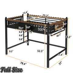 Bellemave® Loft Bed with Ladder and Storage Shelves and Bookshelf, Metal Loft Bed Frame, Black - Bellemave