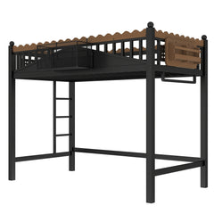 Bellemave® Loft Bed with Ladder and Storage Shelves and Bookshelf, Metal Loft Bed Frame, Black - Bellemave