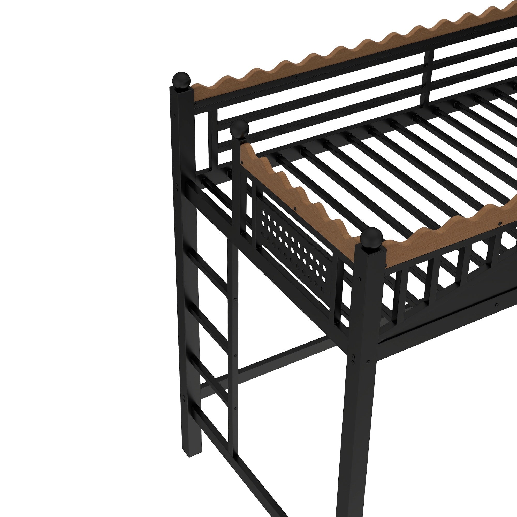 Bellemave® Loft Bed with Ladder and Storage Shelves and Bookshelf, Metal Loft Bed Frame, Black - Bellemave