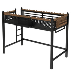 Bellemave® Loft Bed with Ladder and Storage Shelves and Bookshelf, Metal Loft Bed Frame, Black - Bellemave