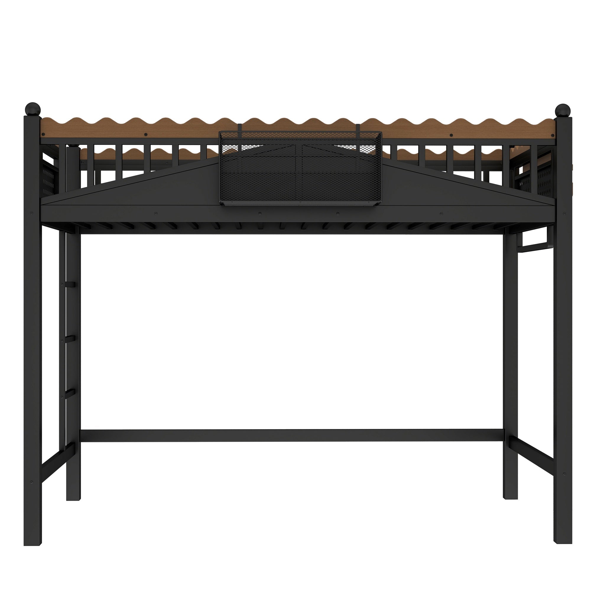 Bellemave® Loft Bed with Ladder and Storage Shelves and Bookshelf, Metal Loft Bed Frame, Black - Bellemave