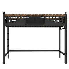 Bellemave® Loft Bed with Ladder and Storage Shelves and Bookshelf, Metal Loft Bed Frame, Black - Bellemave