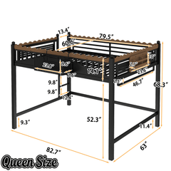 Bellemave® Loft Bed with Ladder and Storage Shelves and Bookshelf, Metal Loft Bed Frame, Black - Bellemave