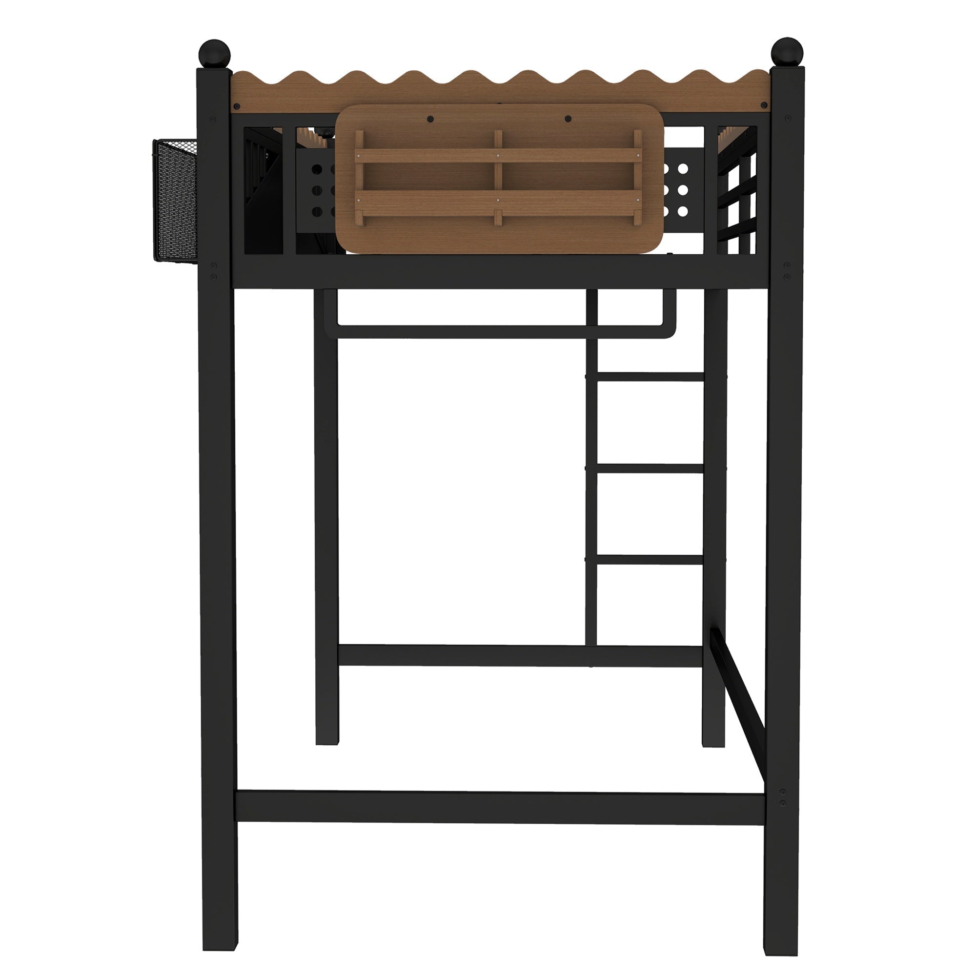 Bellemave® Loft Bed with Ladder and Storage Shelves and Bookshelf, Metal Loft Bed Frame, Black - Bellemave