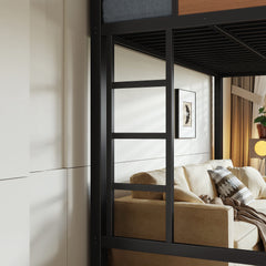 Bellemave® Loft Bed with Ladder, Storage Shelves & Pegboard, Metal Loft Bed Frame with USB Ports & LED Lights for Adults & Teens - Bellemave