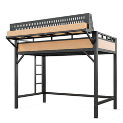 Bellemave® Loft Bed with Ladder, Storage Shelves & Pegboard, Metal Loft Bed Frame with USB Ports & LED Lights for Adults & Teens - Bellemave