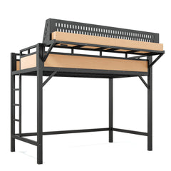 Bellemave® Loft Bed with Ladder, Storage Shelves & Pegboard, Metal Loft Bed Frame with USB Ports & LED Lights for Adults & Teens - Bellemave