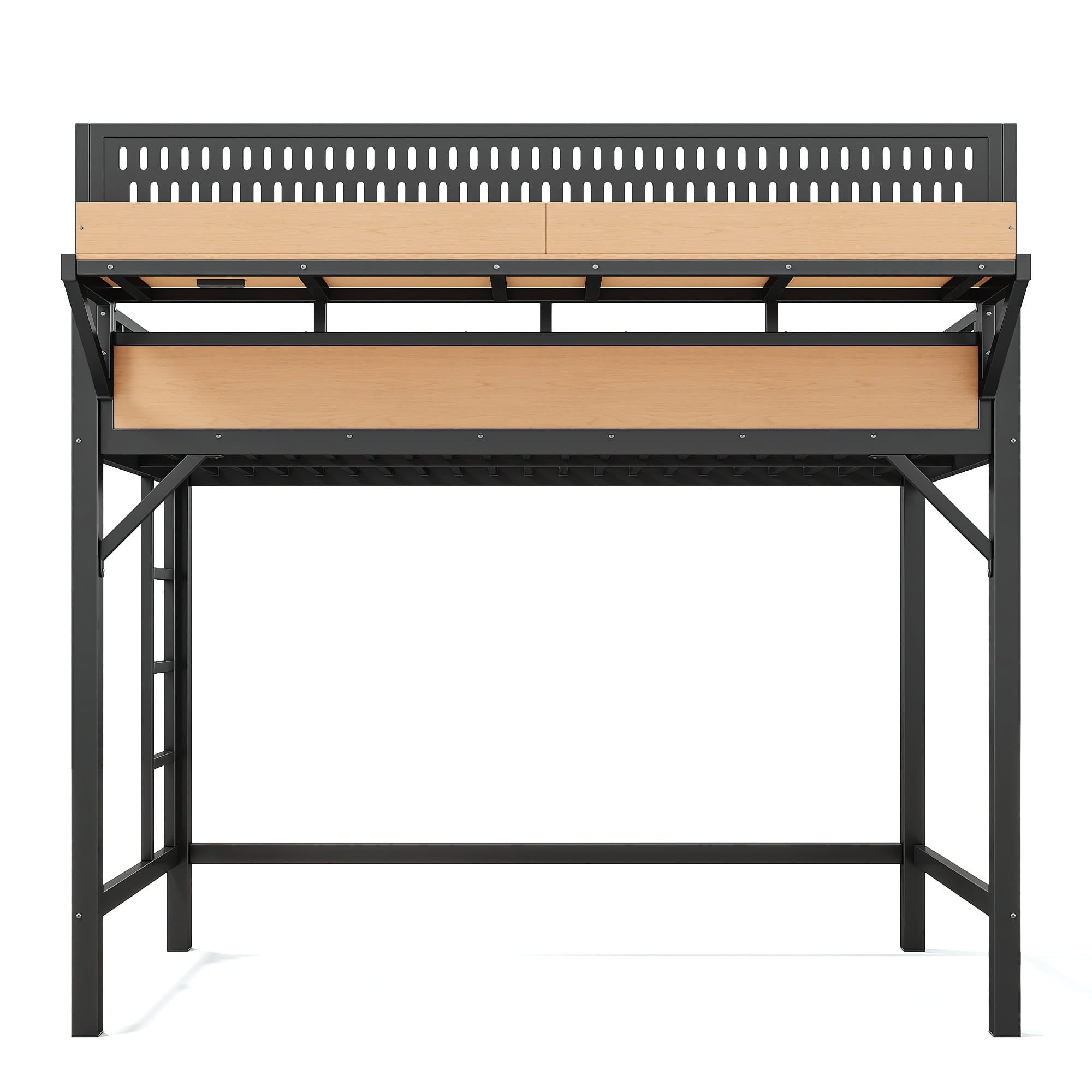 Bellemave® Loft Bed with Ladder, Storage Shelves & Pegboard, Metal Loft Bed Frame with USB Ports & LED Lights for Adults & Teens - Bellemave
