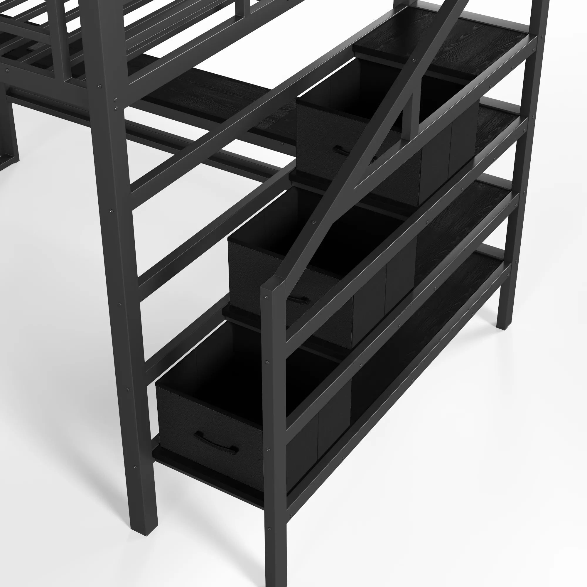 Bellemave® Loft Bed with Movable Desk, Storage Stairs & Shelves, Metal Bed with LED Lights, USB Ports, Multifunctional Iron Nets for Adults, Kids, Teens - Bellemave
