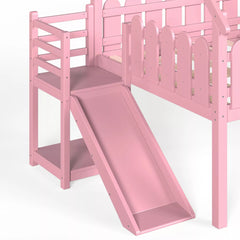 Bellemave® Loft Bed with Slide, Ladder, LED & House roof, Wood Low Loft Bed for Kids - Bellemave