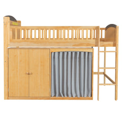 Bellemave® Loft Bed with Storage Cabinet, Wardrobe and LED – Space - Saving Kids & Teens Loft Bed - Bellemave