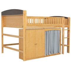 Bellemave® Loft Bed with Storage Cabinet, Wardrobe and LED – Space - Saving Kids & Teens Loft Bed - Bellemave