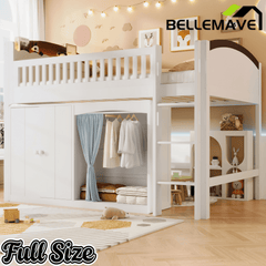 Bellemave® Loft Bed with Storage Cabinet, Wardrobe and LED – Space - Saving Kids & Teens Loft Bed - Bellemave