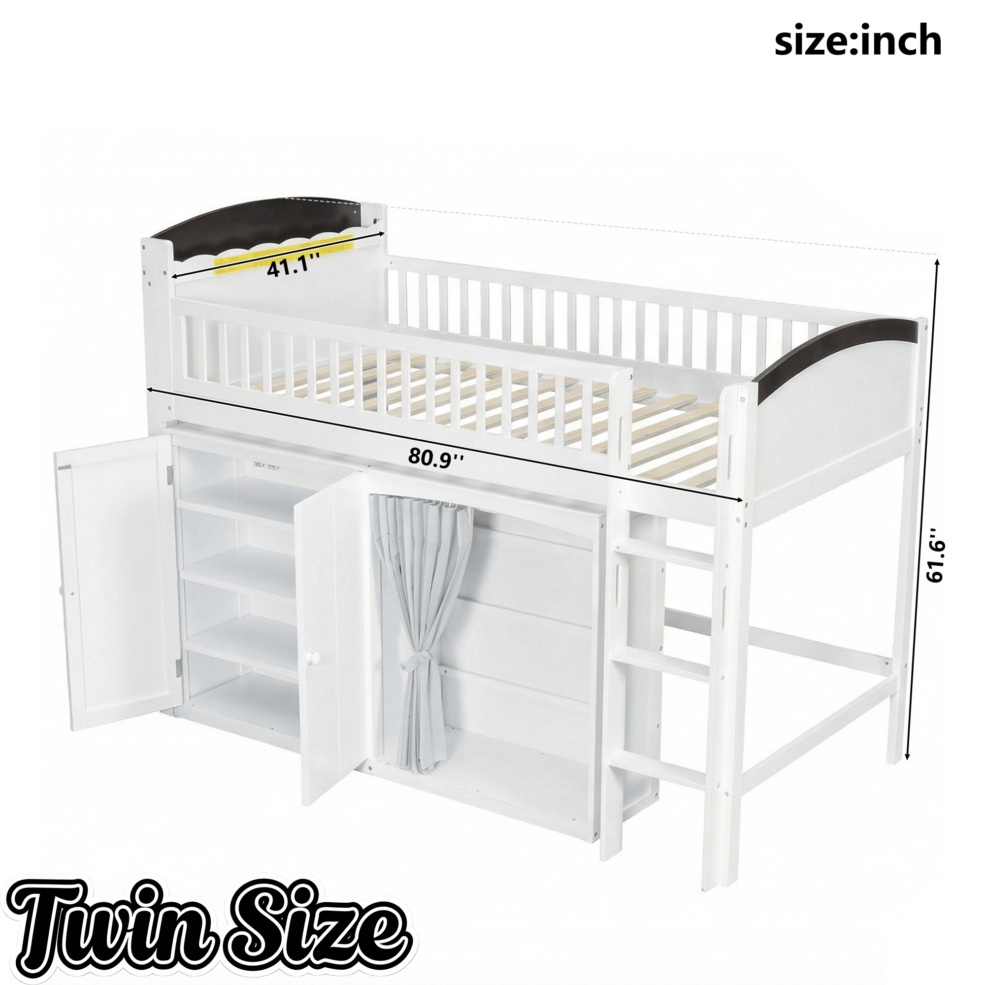 Bellemave® Loft Bed with Storage Cabinet, Wardrobe and LED – Space - Saving Kids & Teens Loft Bed - Bellemave
