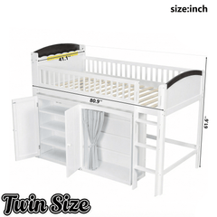 Bellemave® Loft Bed with Storage Cabinet, Wardrobe and LED – Space - Saving Kids & Teens Loft Bed - Bellemave