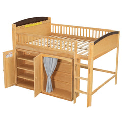 Bellemave® Loft Bed with Storage Cabinet, Wardrobe and LED – Space - Saving Kids & Teens Loft Bed - Bellemave