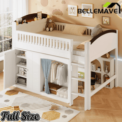 Bellemave® Loft Bed with Storage Cabinet, Wardrobe and LED – Space - Saving Kids & Teens Loft Bed - Bellemave