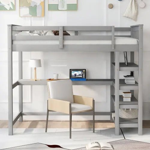 Bellemave® Loft Bed with Storage Shelves and Under - Bed Desk - Bellemave