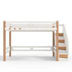 Bellemave® Loft Bed with Storage Stairs and Shelves, Solid Wood Loft Bed Frame with Clothes Hook,for Bedroom, Guest, Dorms - Bellemave