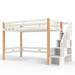 Bellemave® Loft Bed with Storage Stairs and Shelves, Solid Wood Loft Bed Frame with Clothes Hook,for Bedroom, Guest, Dorms - Bellemave