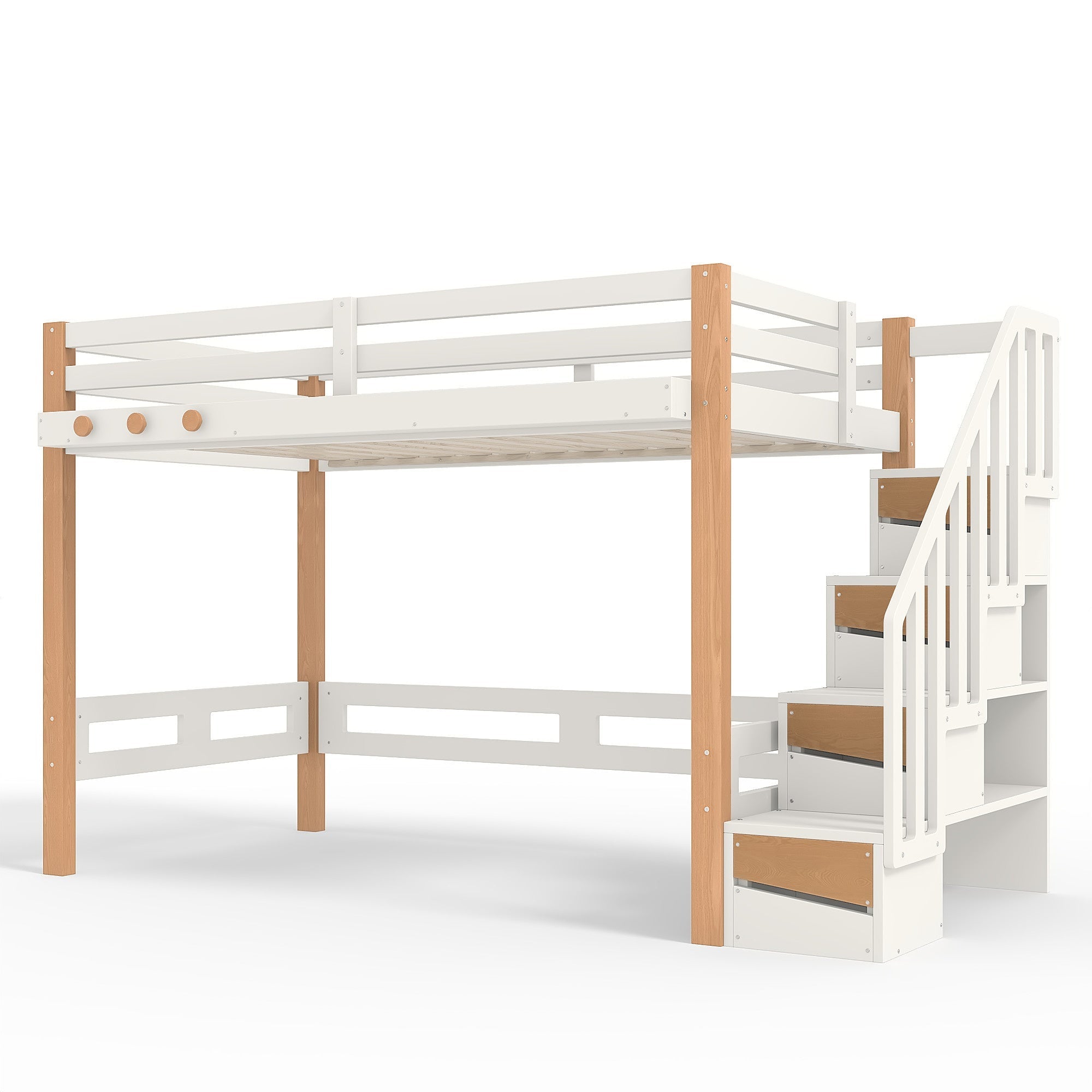 Bellemave® Loft Bed with Storage Stairs and Shelves, Solid Wood Loft Bed Frame with Clothes Hook,for Bedroom, Guest, Dorms - Bellemave