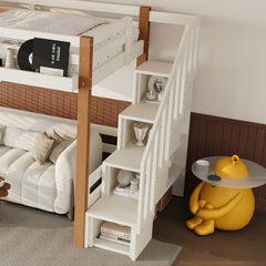 Bellemave® Loft Bed with Storage Stairs and Shelves, Solid Wood Loft Bed Frame with Clothes Hook,for Bedroom, Guest, Dorms - Bellemave