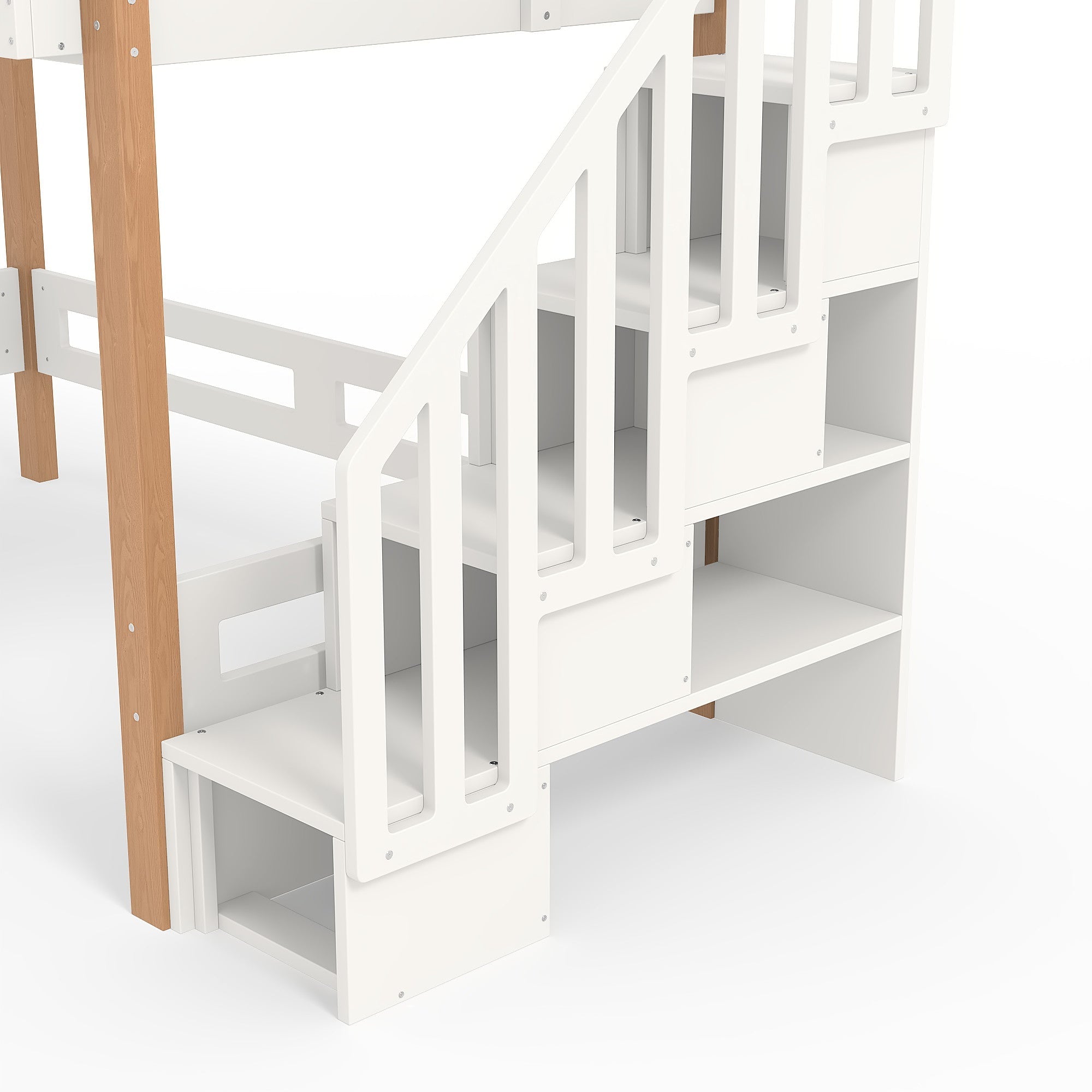 Bellemave® Loft Bed with Storage Stairs and Shelves, Solid Wood Loft Bed Frame with Clothes Hook,for Bedroom, Guest, Dorms - Bellemave
