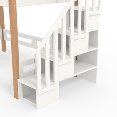Bellemave® Loft Bed with Storage Stairs and Shelves, Solid Wood Loft Bed Frame with Clothes Hook,for Bedroom, Guest, Dorms - Bellemave