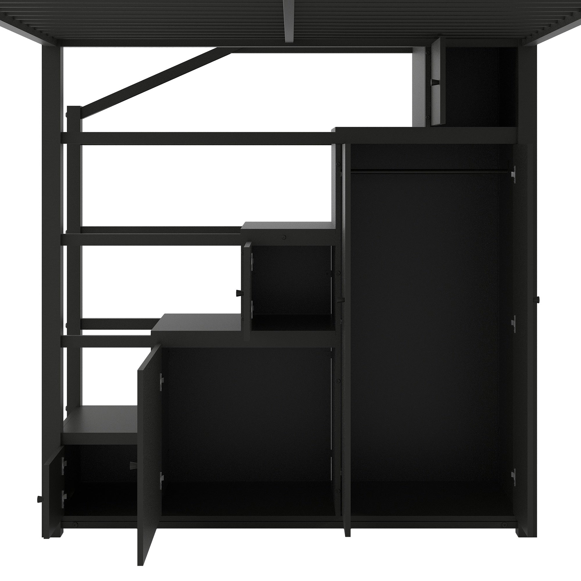 Bellemave® Loft Bed with Storage Stairs & Guardrails, Metal Loft Bed with Wardrobe, Bookshelves & Staircase, Black - Bellemave