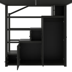 Bellemave® Loft Bed with Storage Stairs & Guardrails, Metal Loft Bed with Wardrobe, Bookshelves & Staircase, Black - Bellemave