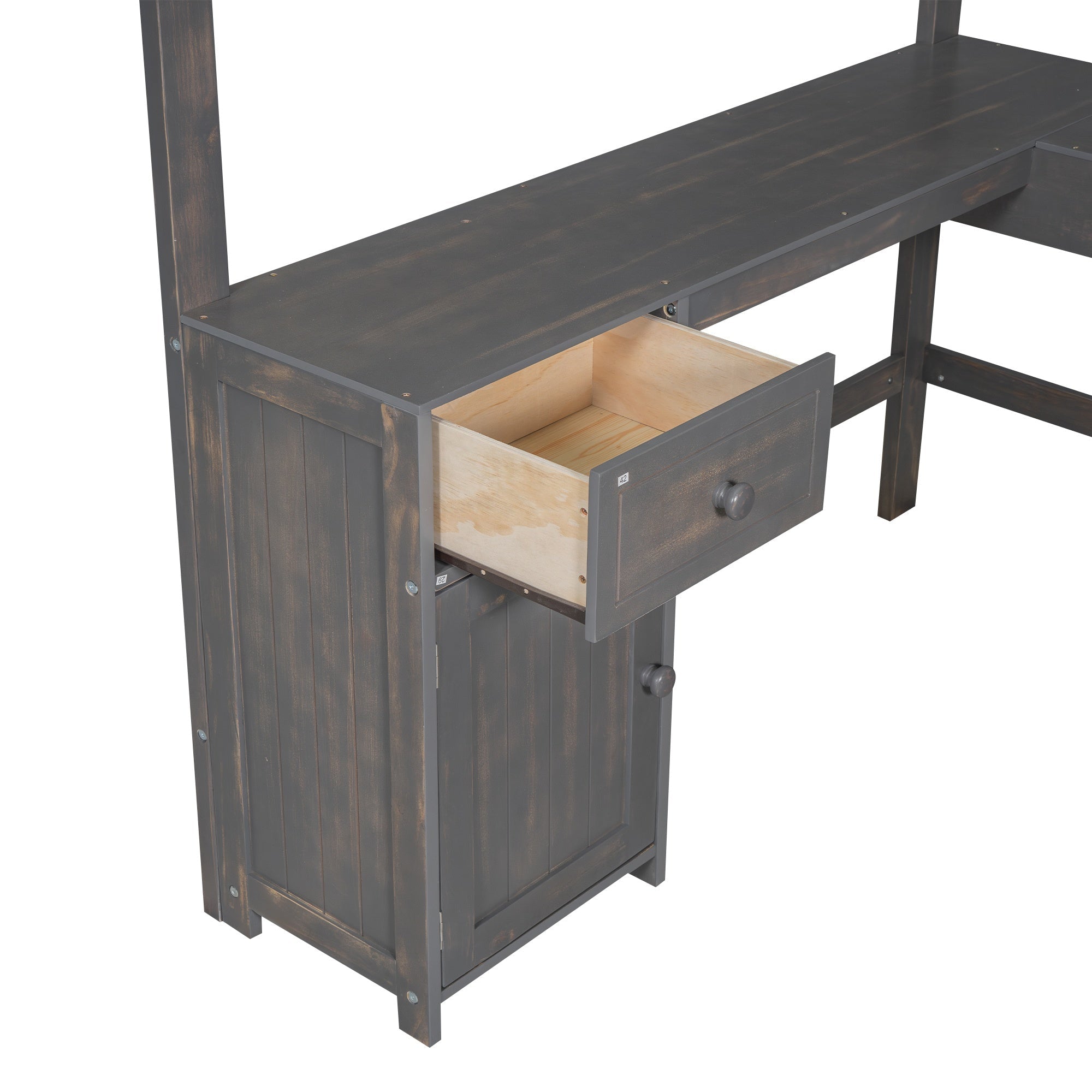 Bellemave® Loft Bed with U - Shaped Desk,Drawers,Full - Length Guardrails,Ladder & Storage Shelves,Antique Brown - Bellemave