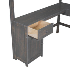 Bellemave® Loft Bed with U - Shaped Desk,Drawers,Full - Length Guardrails,Ladder & Storage Shelves,Antique Brown - Bellemave