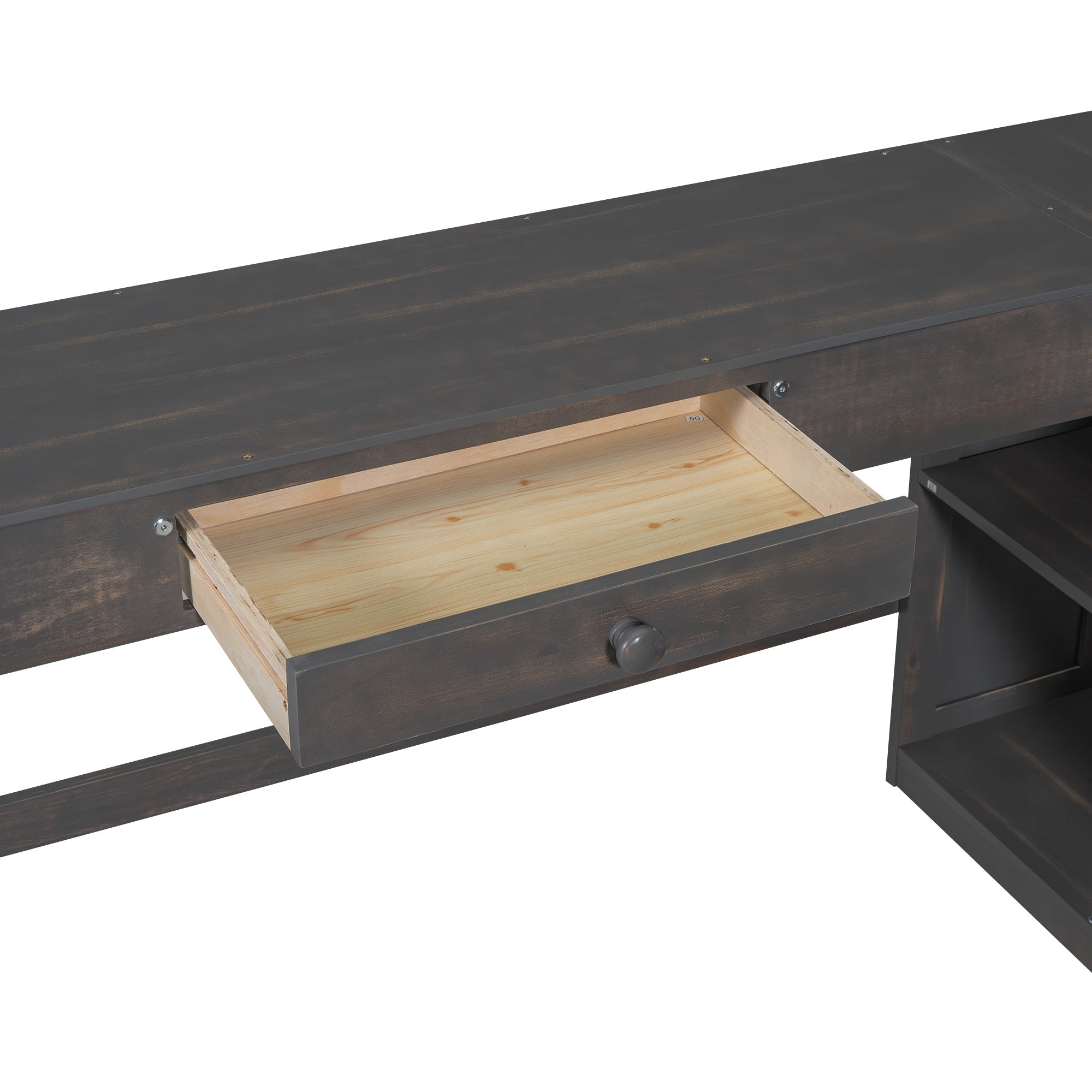 Bellemave® Loft Bed with U - Shaped Desk,Drawers,Full - Length Guardrails,Ladder & Storage Shelves,Antique Brown - Bellemave