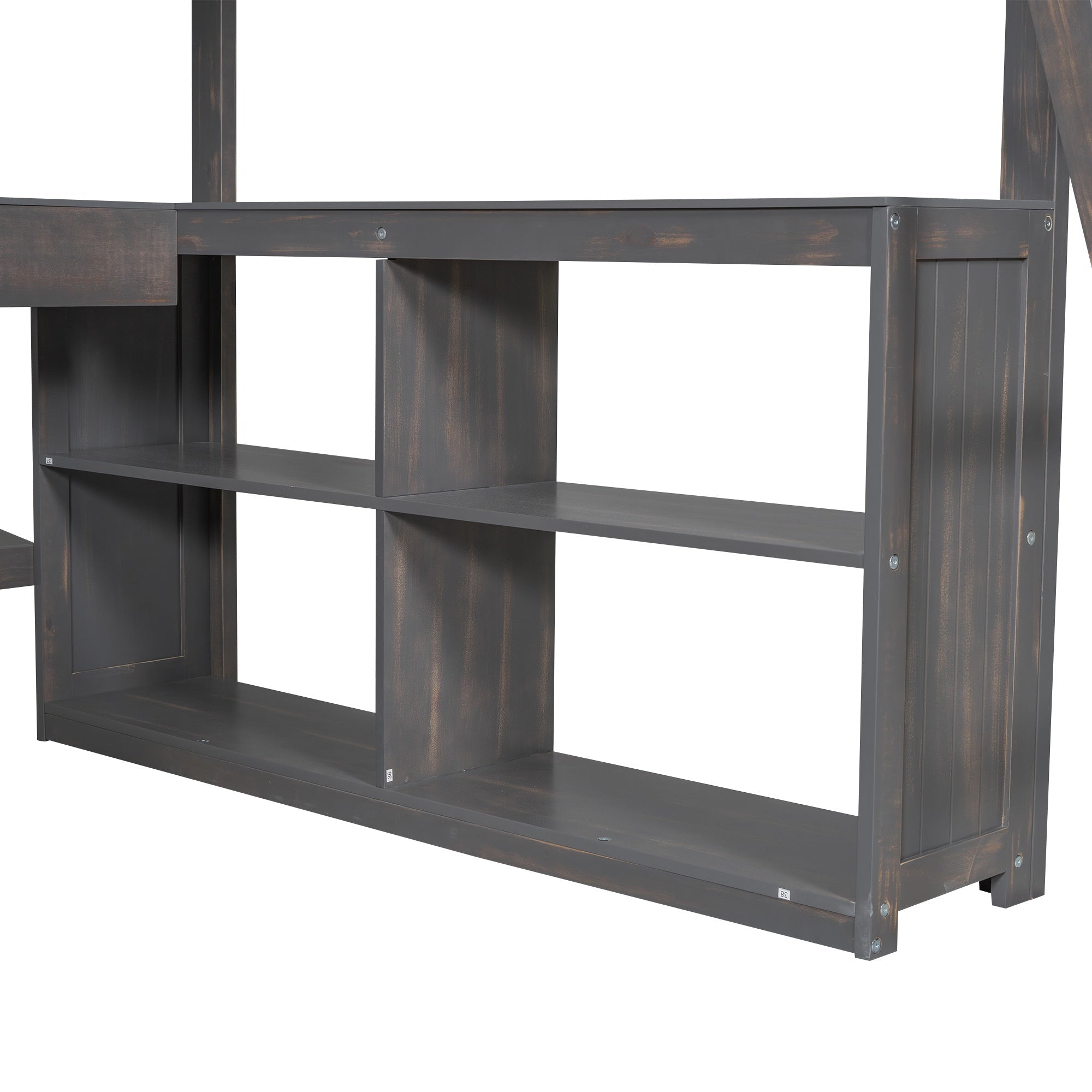 Bellemave® Loft Bed with U - Shaped Desk,Drawers,Full - Length Guardrails,Ladder & Storage Shelves,Antique Brown - Bellemave