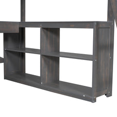 Bellemave® Loft Bed with U - Shaped Desk,Drawers,Full - Length Guardrails,Ladder & Storage Shelves,Antique Brown - Bellemave