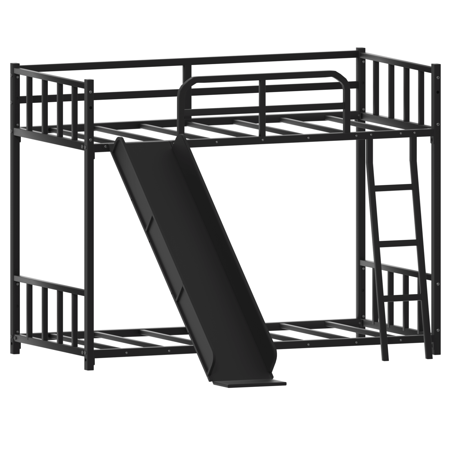 Bellemave® Loft Bunk Bed Twin Over Twin Size with Ladder and Slide, Heavy Duty Metal Slats Support with Guardrail, No Box Spring Needed for Bedroom Dorm, Black - Bellemave