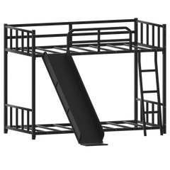 Bellemave® Loft Bunk Bed Twin Over Twin Size with Ladder and Slide, Heavy Duty Metal Slats Support with Guardrail, No Box Spring Needed for Bedroom Dorm, Black - Bellemave