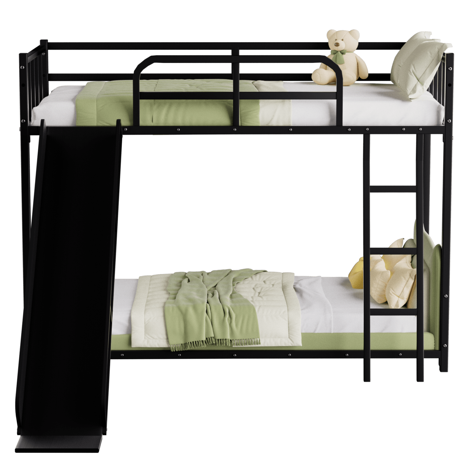 Bellemave® Loft Bunk Bed Twin Over Twin Size with Ladder and Slide, Heavy Duty Metal Slats Support with Guardrail, No Box Spring Needed for Bedroom Dorm, Black - Bellemave
