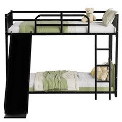 Bellemave® Loft Bunk Bed Twin Over Twin Size with Ladder and Slide, Heavy Duty Metal Slats Support with Guardrail, No Box Spring Needed for Bedroom Dorm, Black - Bellemave